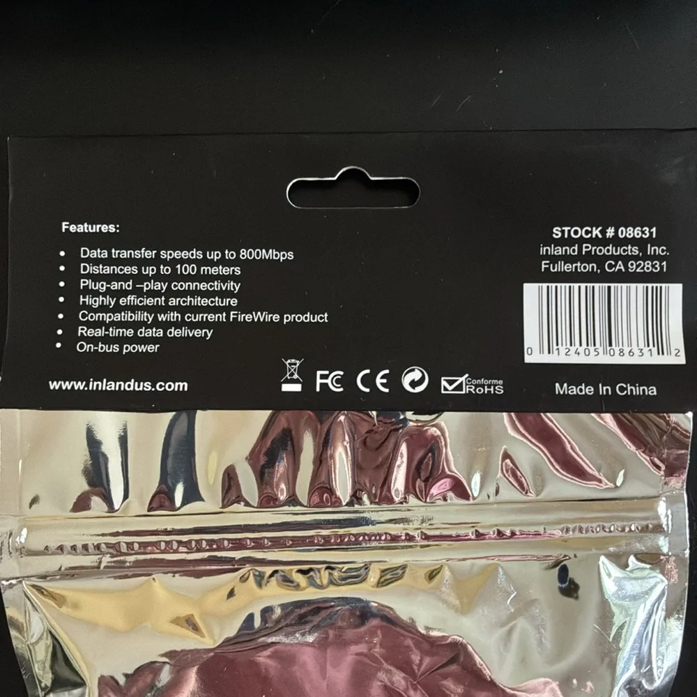 White IEEE 1394B Firewire Cable